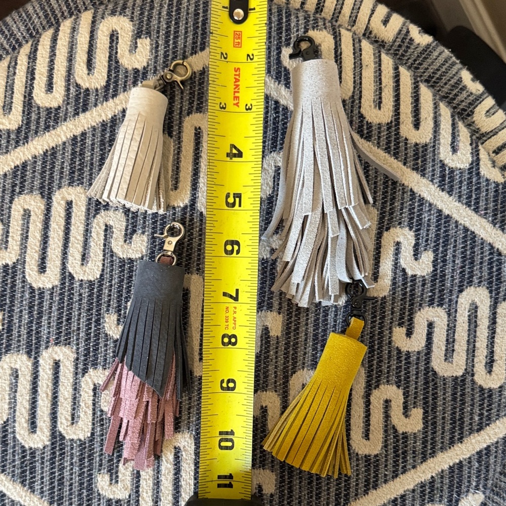 Handmade New Leather and Suede Tassel Keychain Set - Gray, Yellow, Pink